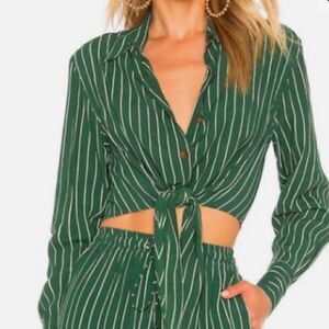 🚨4/$25 Faithful The Brand Green Stripe Button Front Tie Top Size 2
